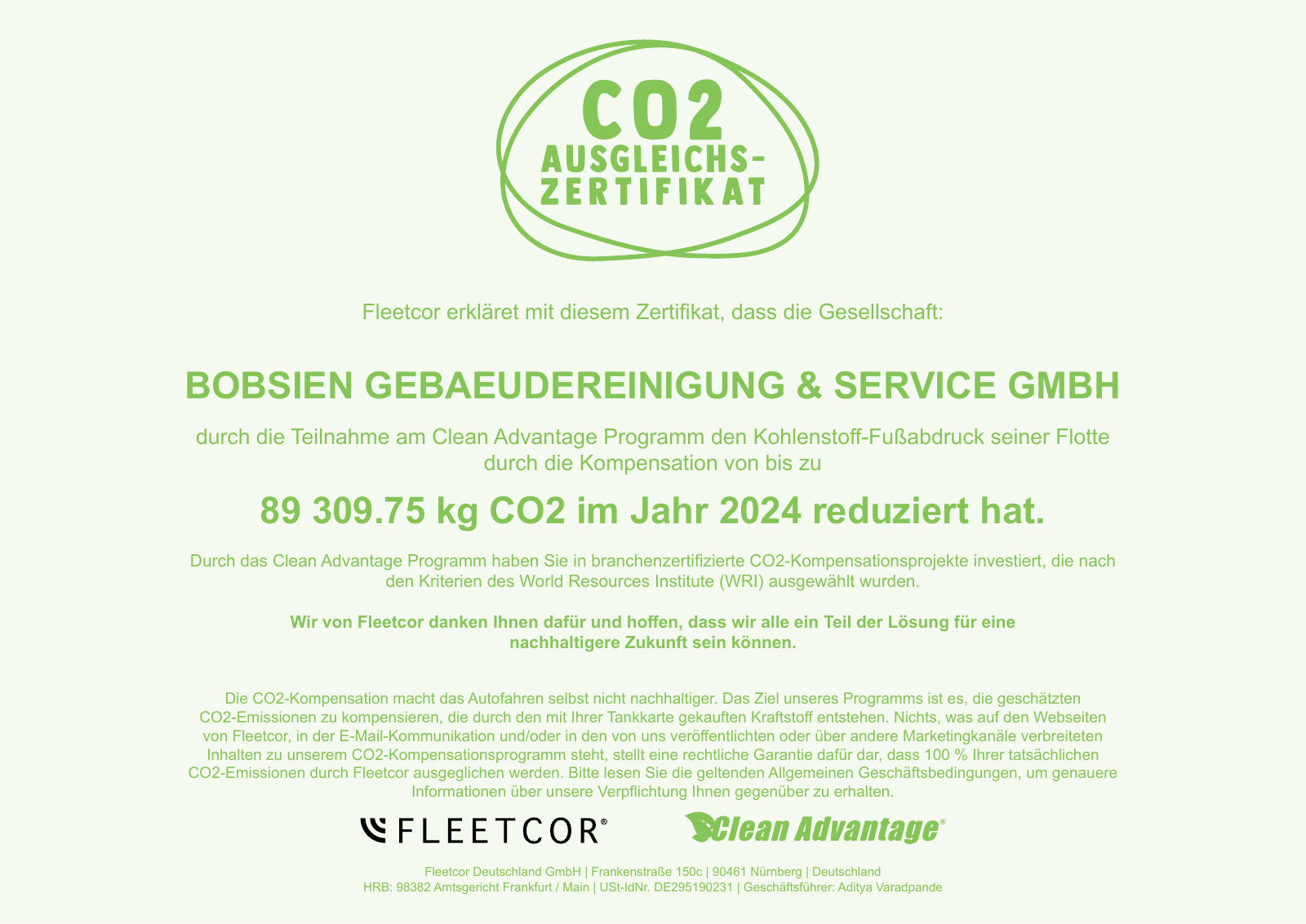 Zertifikat CO2-Ausgleich 2024